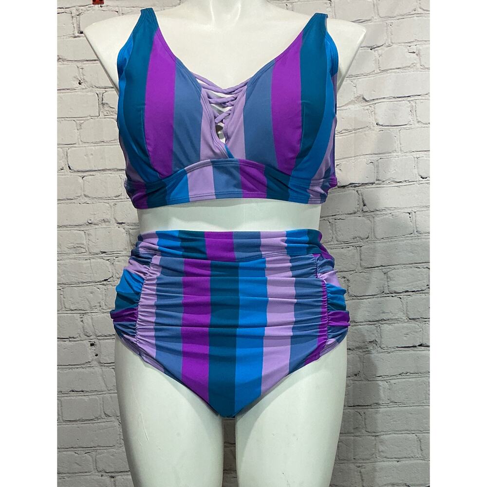Torrid Women's Cool Multi Stripe Bikini Set (Size 3)